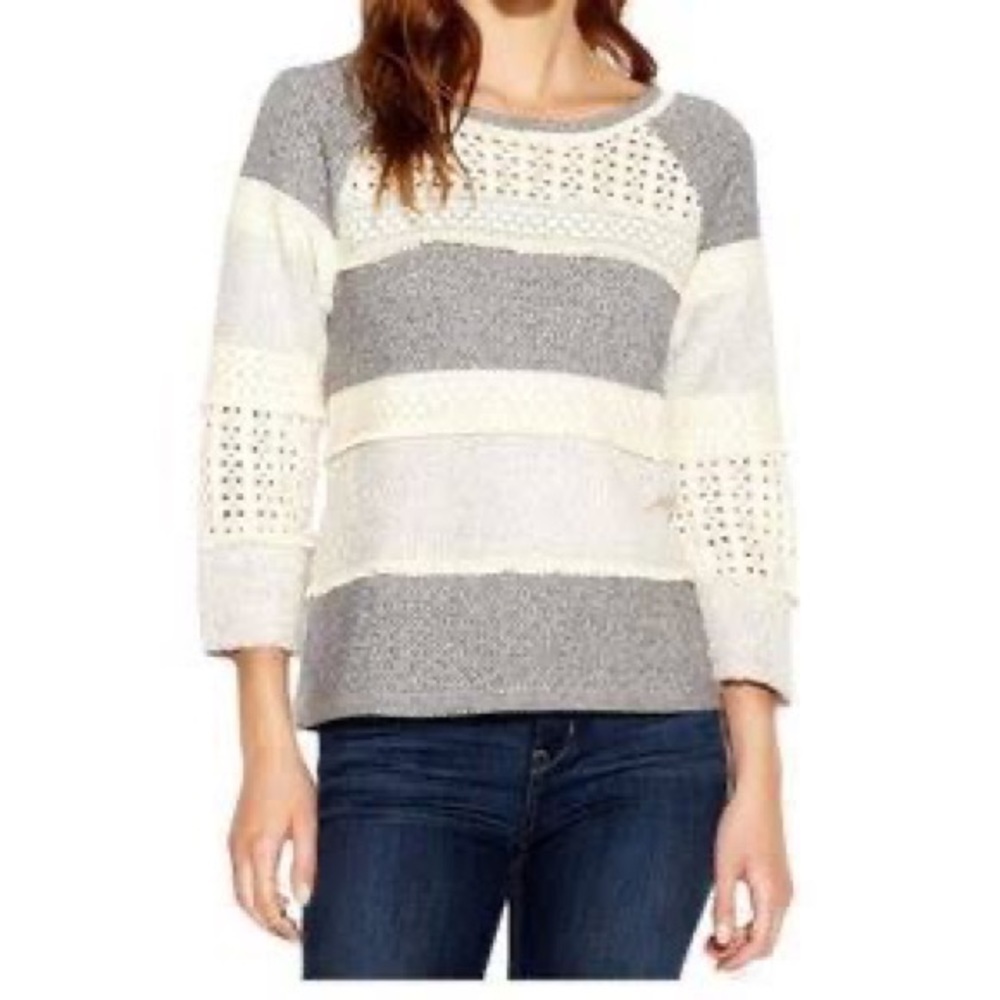 Lucky Brand Lucky Lotus Crochet Patchwork Mixed Pullover